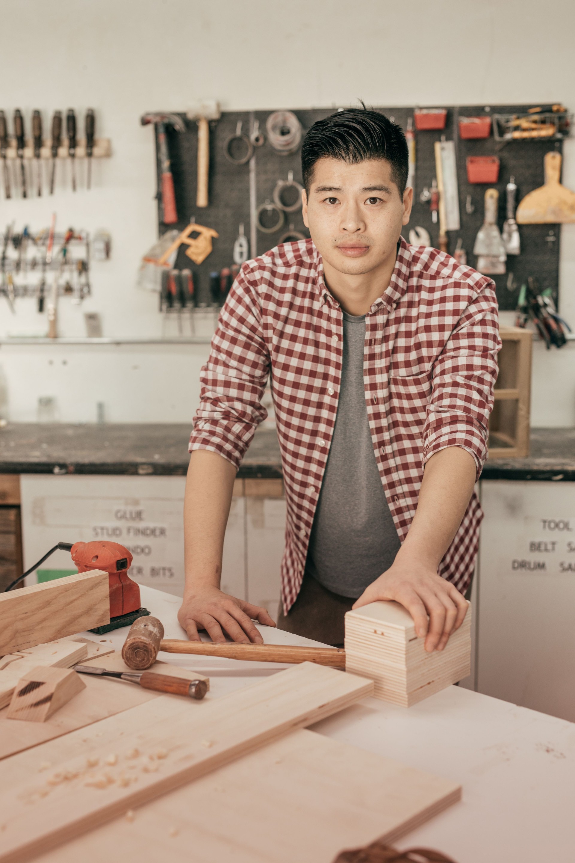 Professional at woodworking studio