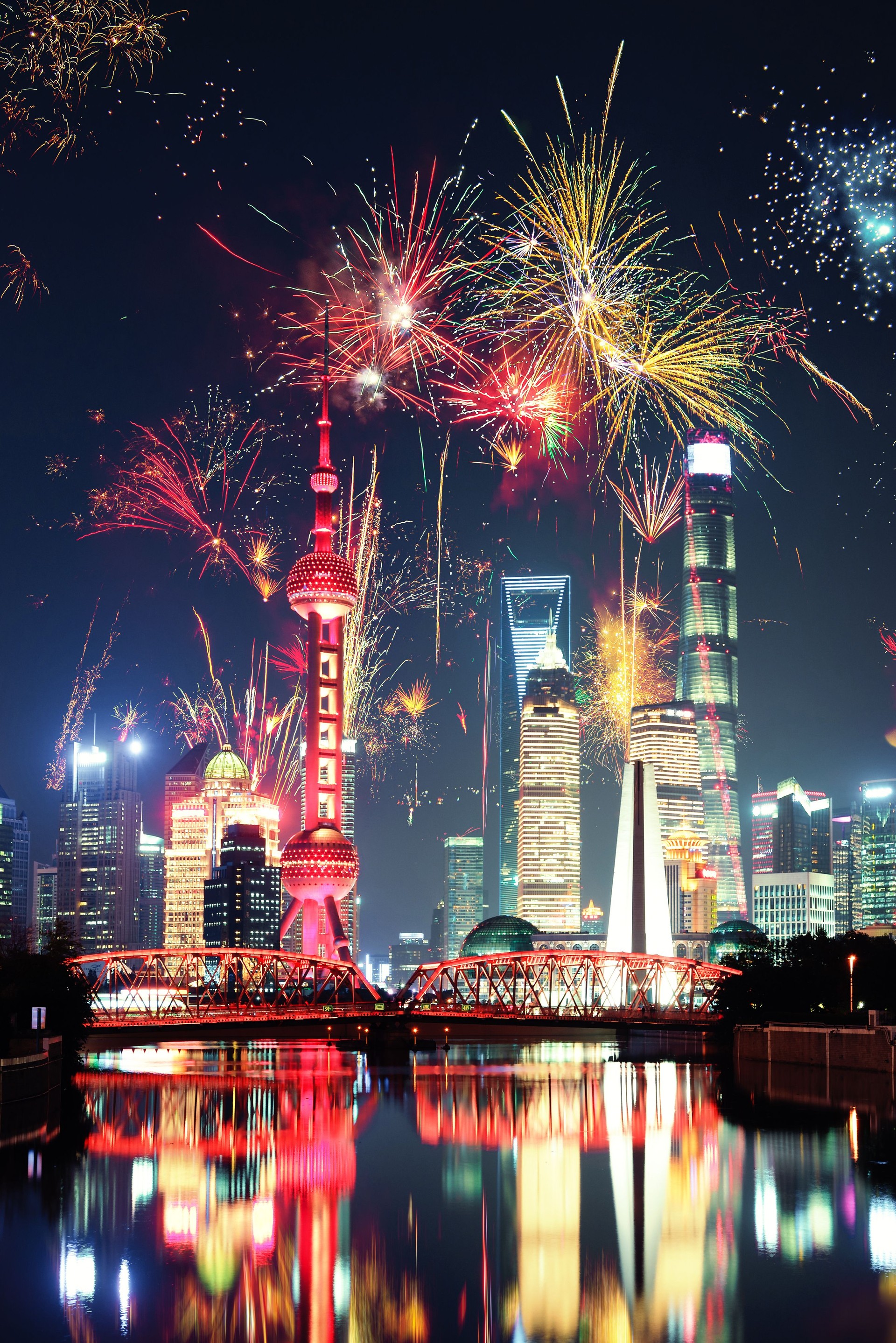 Fireworks in Shanghai at Night