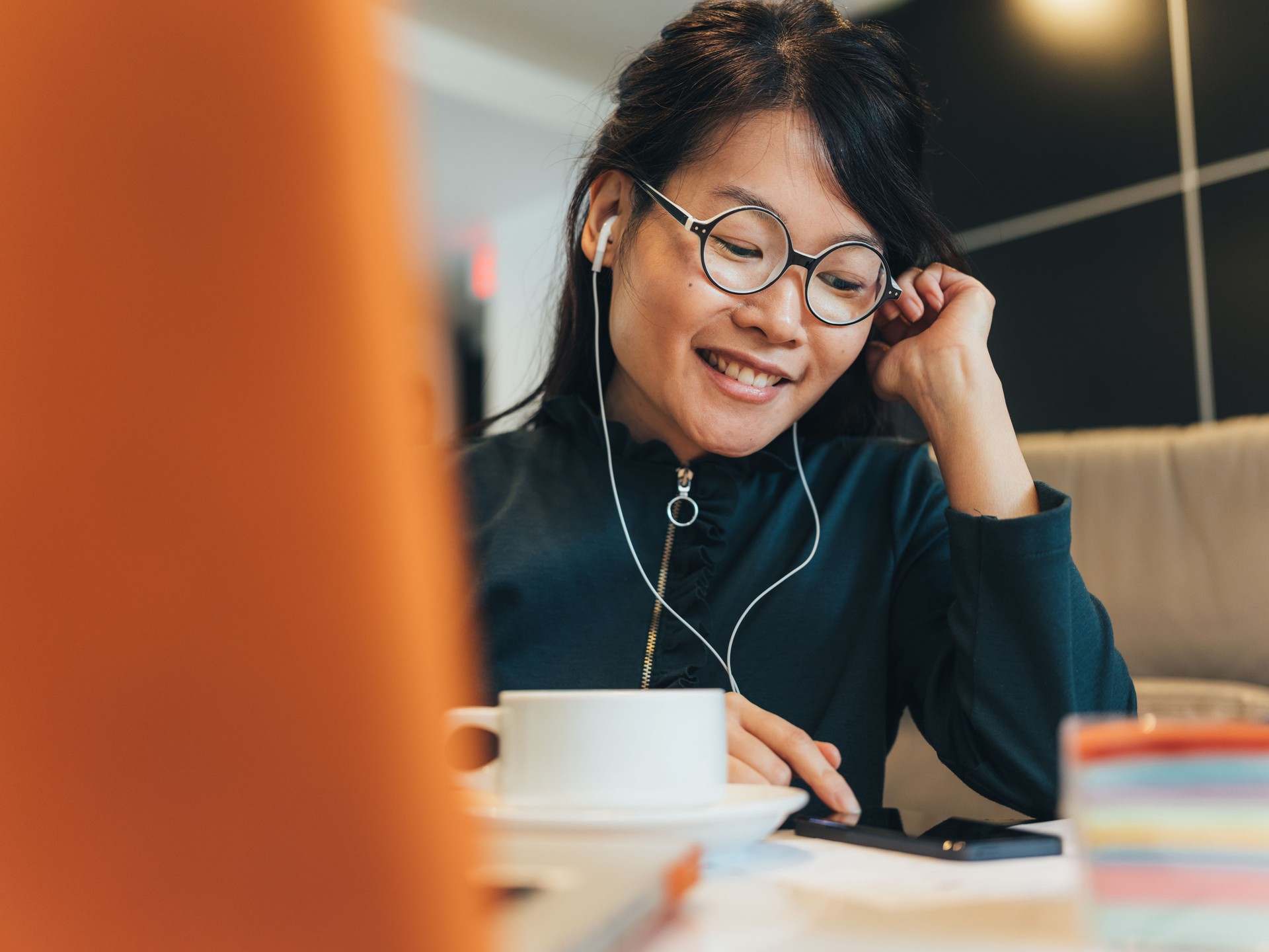 Young Asian woman working at alternative work space